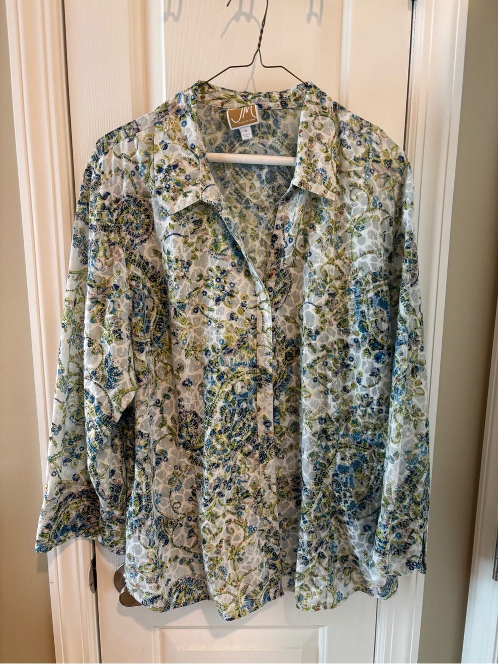 JM Collection Green & Blue Button-Down Blouse